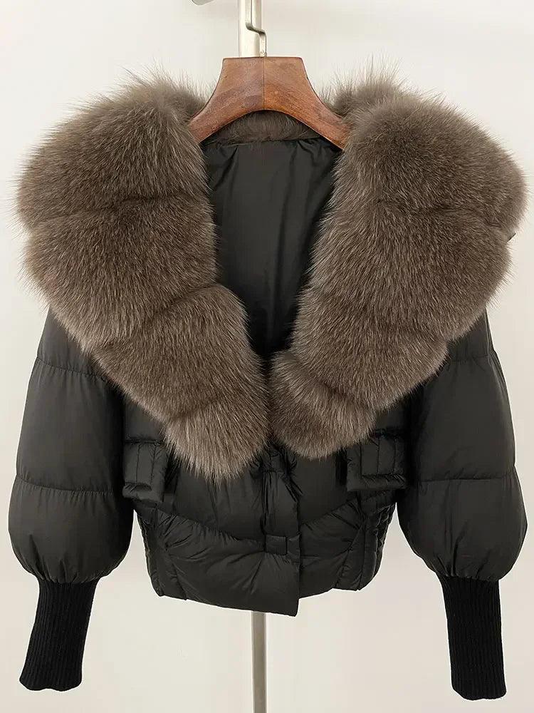 Winter girls jacket with real raccoon fox fur collar loose fit coat - ARI