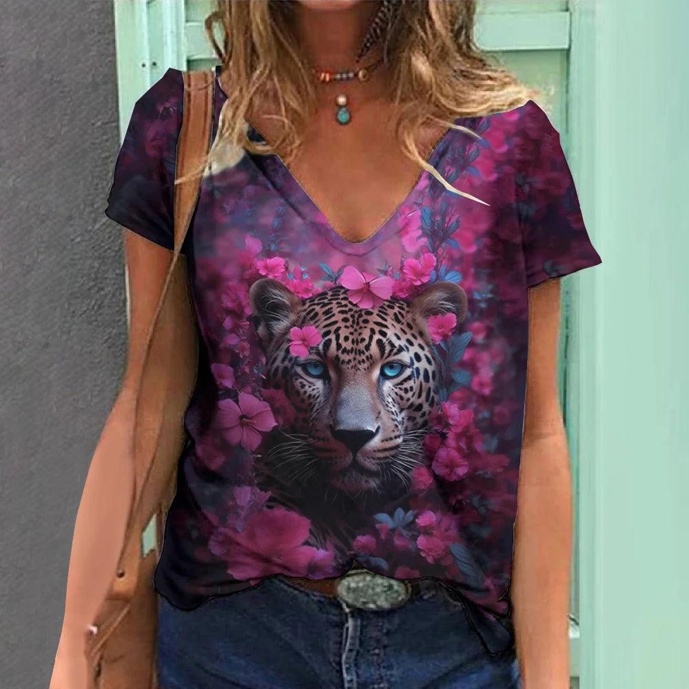 Women t-shirt with animal print streetwear - ARI