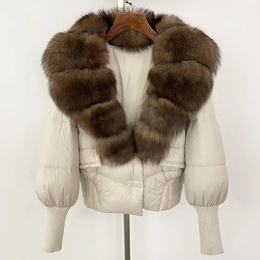 Winter girls jacket with real raccoon fox fur collar loose fit coat - ARI
