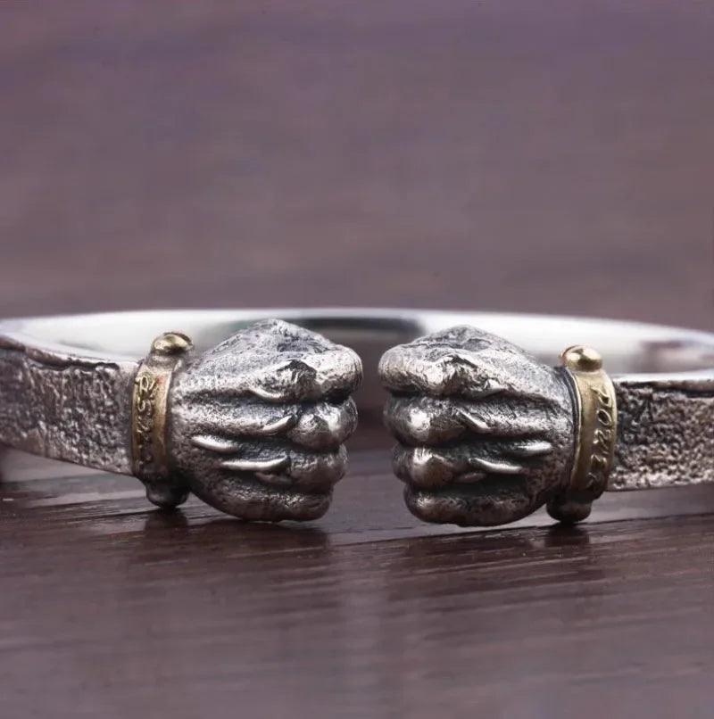 Masculine Fist Shaped Bracelet for Mens Vintage Solid 925 Silver Bangles Classic Jewelry - ARI