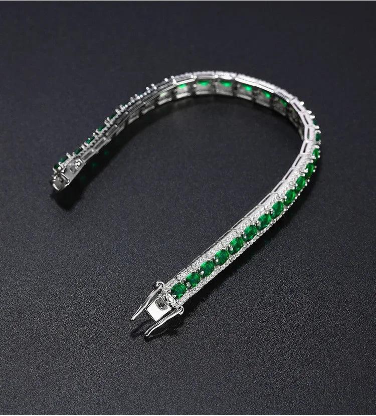 handmade emerald diamond bangle bracelet 925 sterling silver wedding jewelry gift for women - ARI