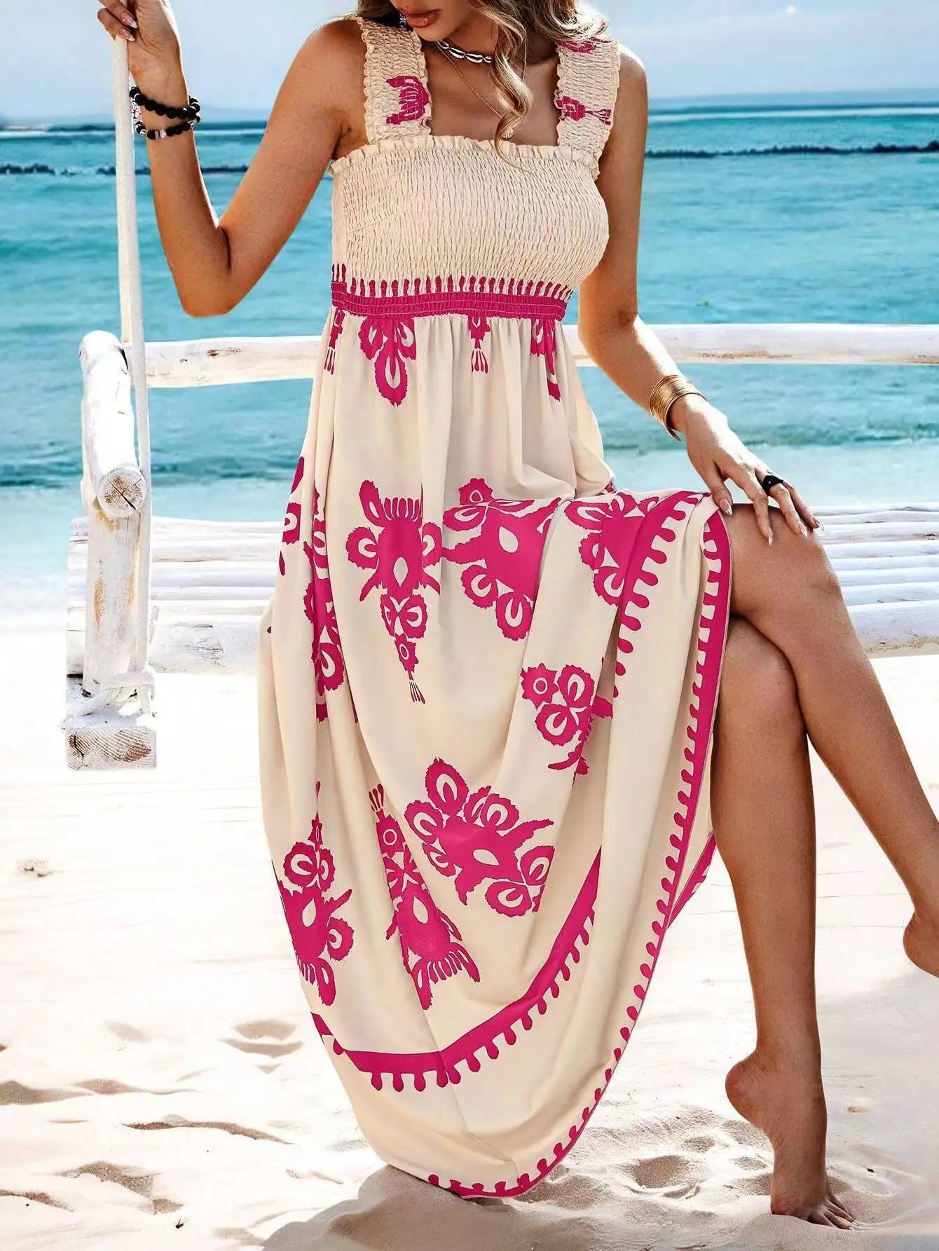 Girls floral long dress beach summer street style dress