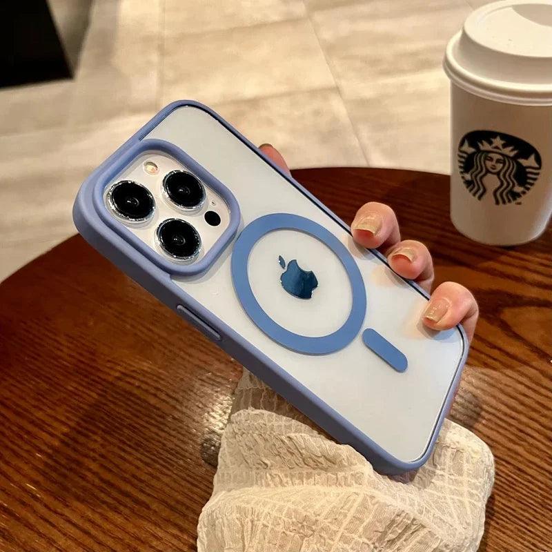Luxury safe transparent case for iphone - Wireless charge magnetic bumper cover - ARI