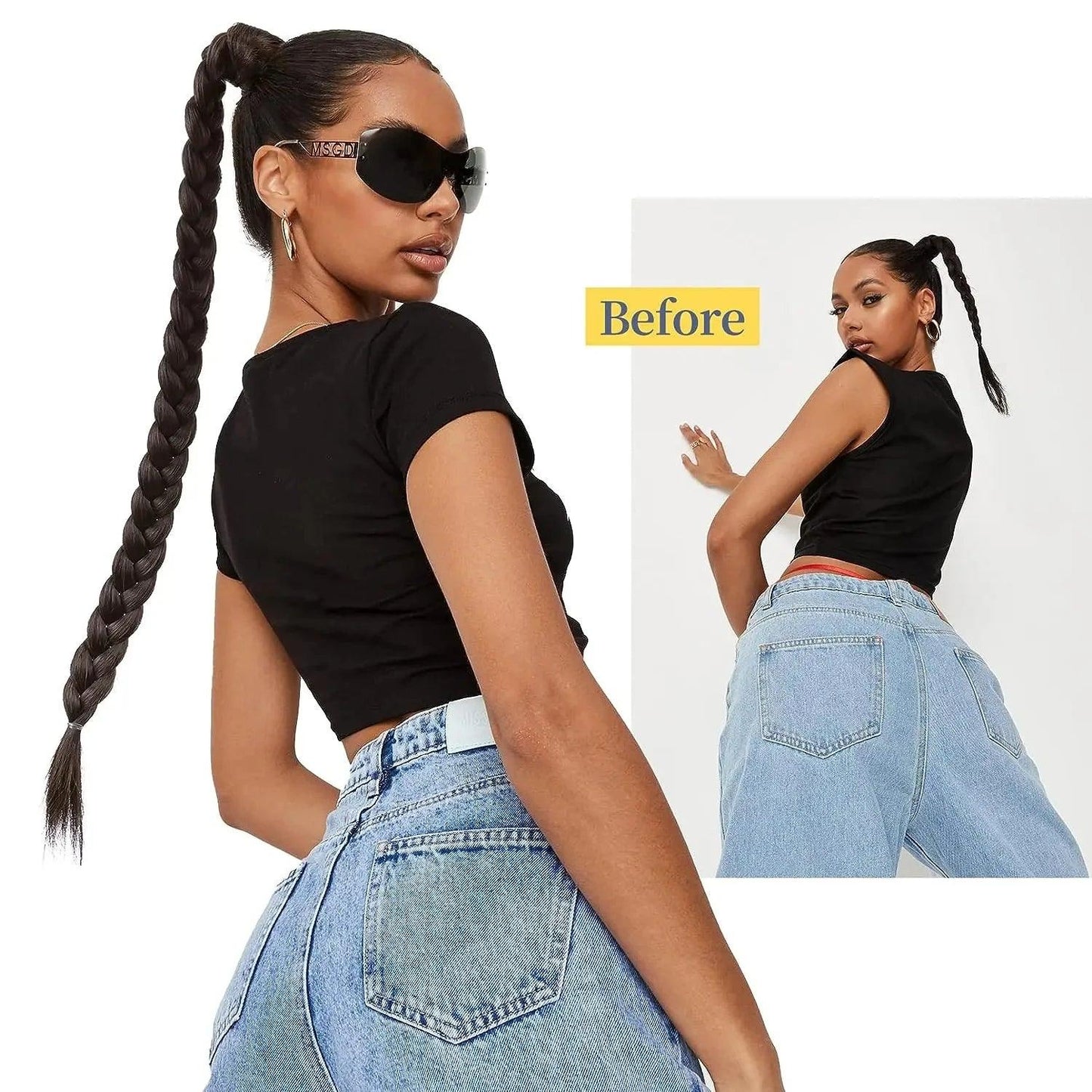 long hair ponytail with elastic tie straight - ARI