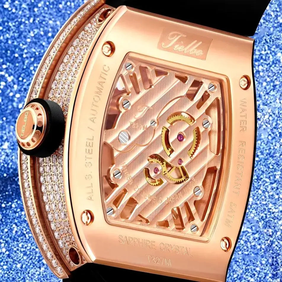 TIELBO sapphire luminous hands, crystal hollow design mechanical watch