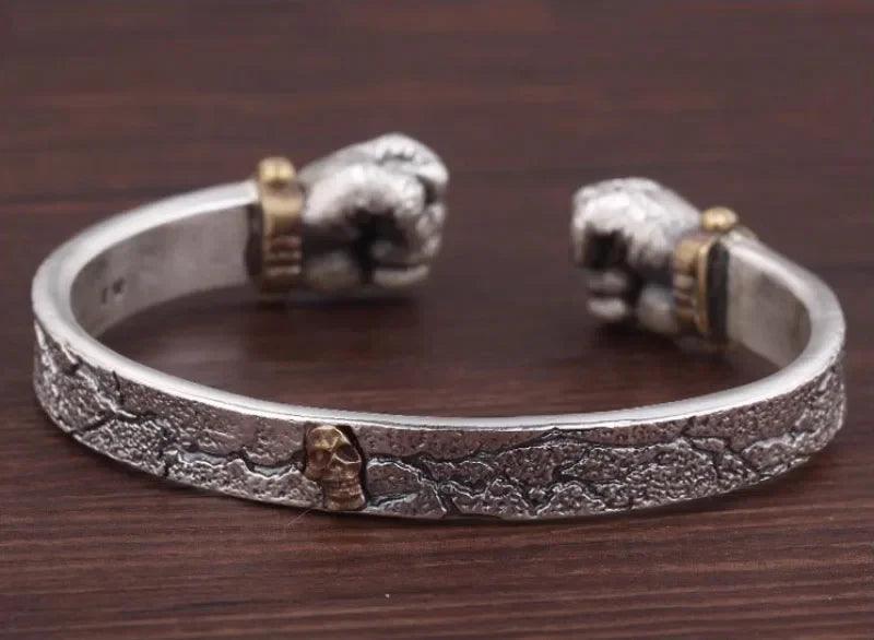 Masculine Fist Shaped Bracelet for Mens Vintage Solid 925 Silver Bangles Classic Jewelry - ARI