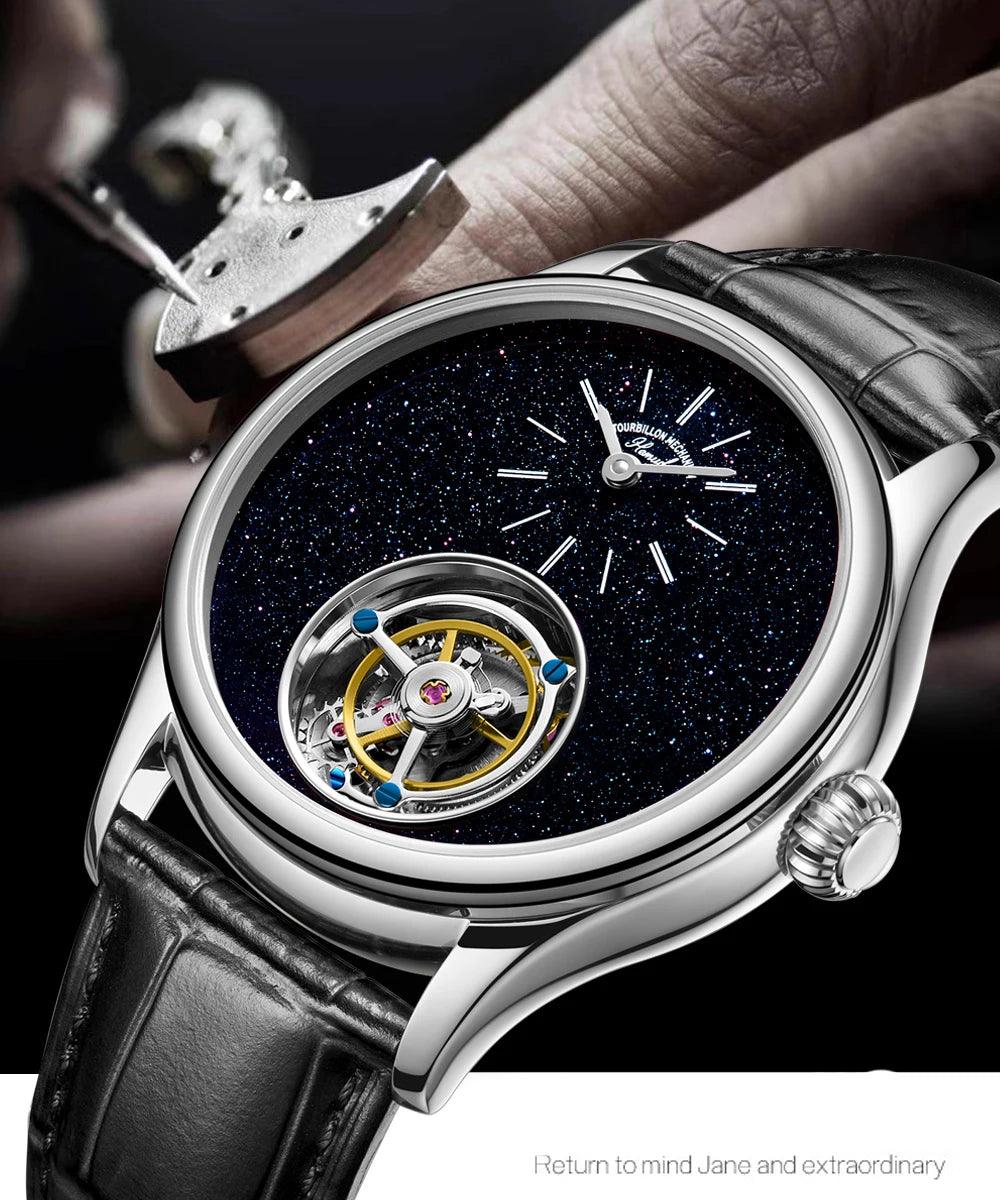 ARI ORBIS tourbillon movement watch mechanical business watches starry sky sapphire mirror skeleton - ARI