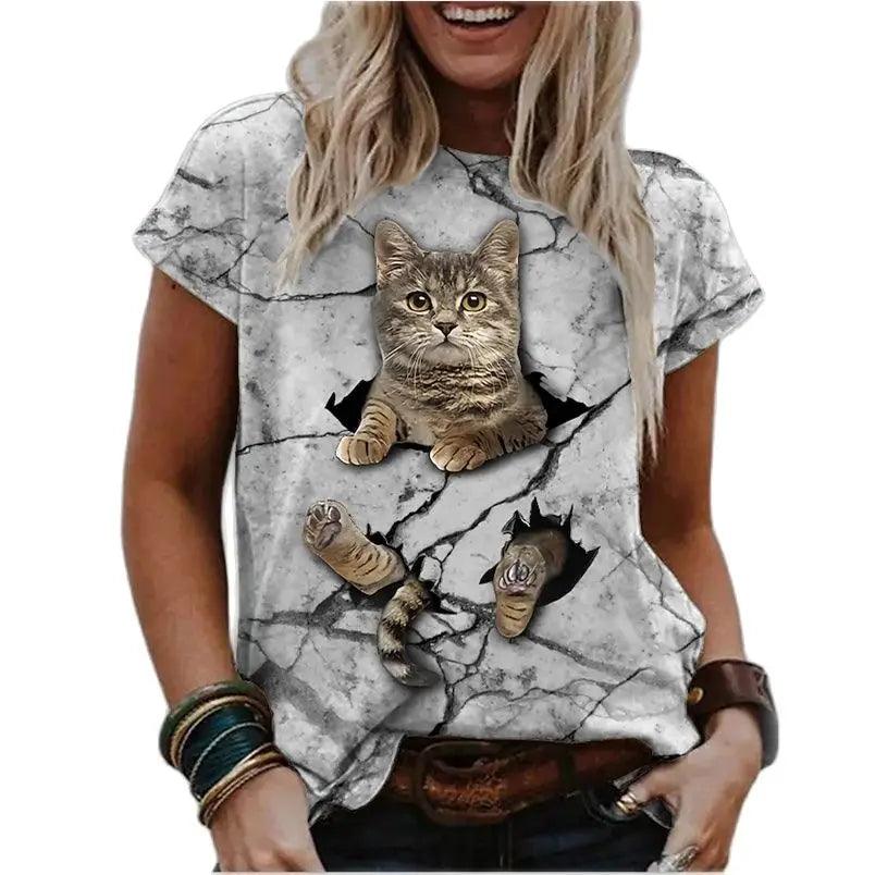 cats lover new fashion t-shirt women 3d cats print t-shirts - ARI