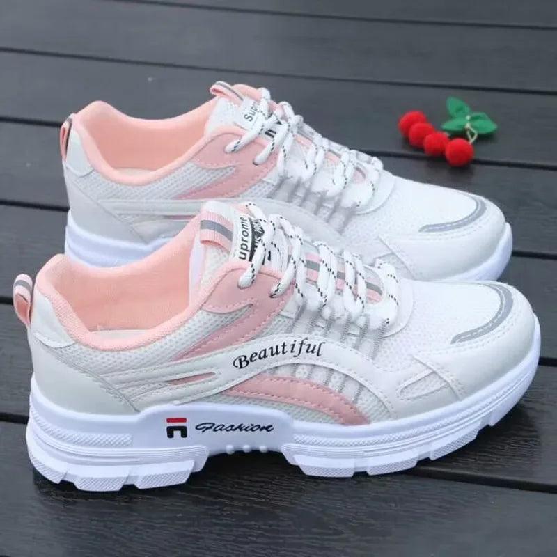 Women Running Shoes Fashion Breathable Walking Mesh Lace Up Platform Shoes Sneakers Women Tenis Feminino White Vulcanized Shoes - ARI