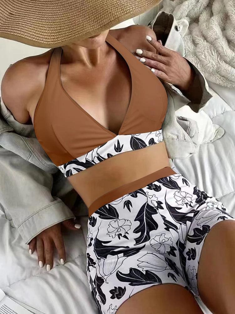 Bikini set short swimsuit women high waist swimwear printed beachwear - ARI