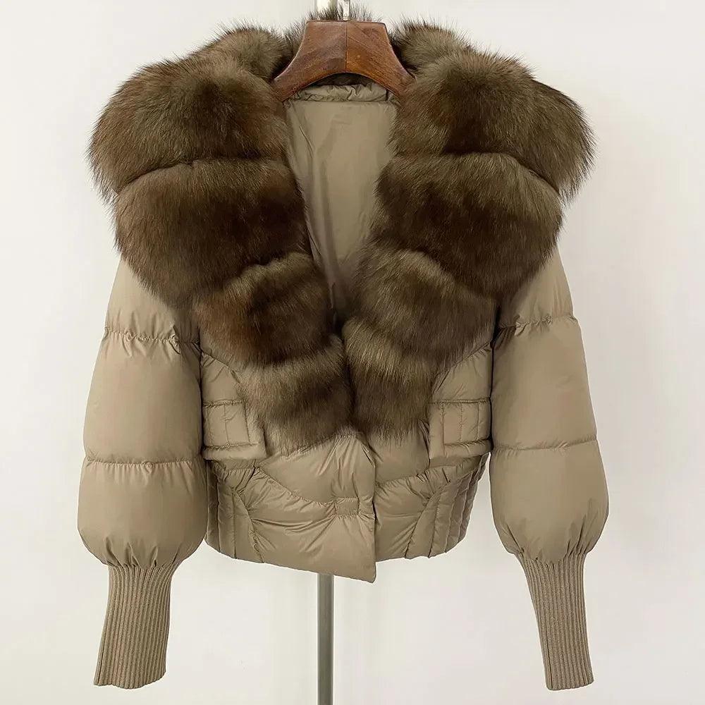 Winter girls jacket with real raccoon fox fur collar loose fit coat - ARI