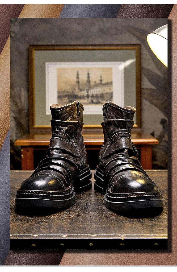 Mens British Style Boots Luxury Genuine Leather Designer Fashion classic Handmade - ARI