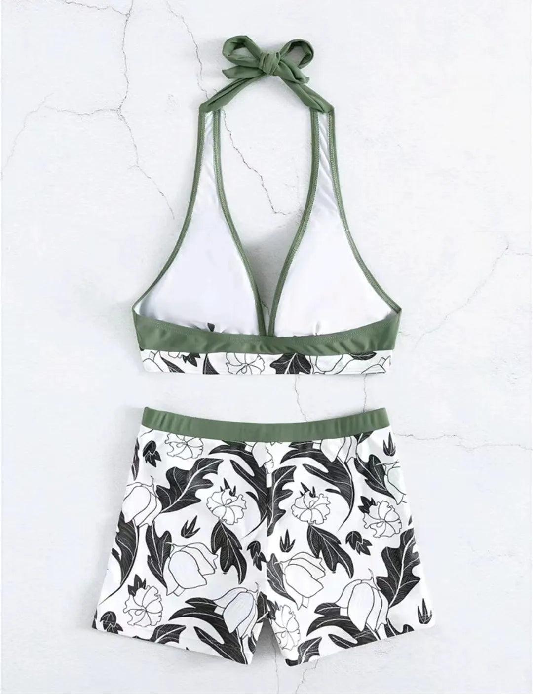 Bikini set short swimsuit women high waist swimwear printed beachwear - ARI