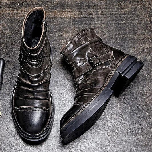Mens British Style Boots Luxury Genuine Leather Designer Fashion classic Handmade - ARI