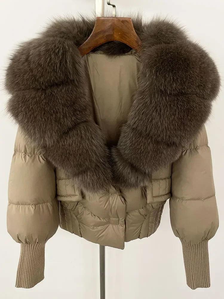 Winter girls jacket with real raccoon fox fur collar loose fit coat - ARI