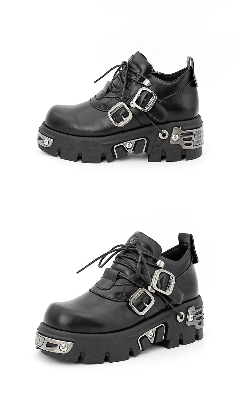 Dark punk style woman rock boots leather metal niche