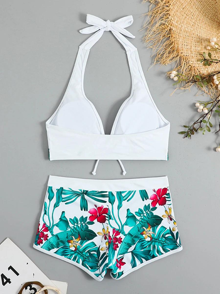 Bikini set short swimsuit women high waist swimwear printed beachwear - ARI