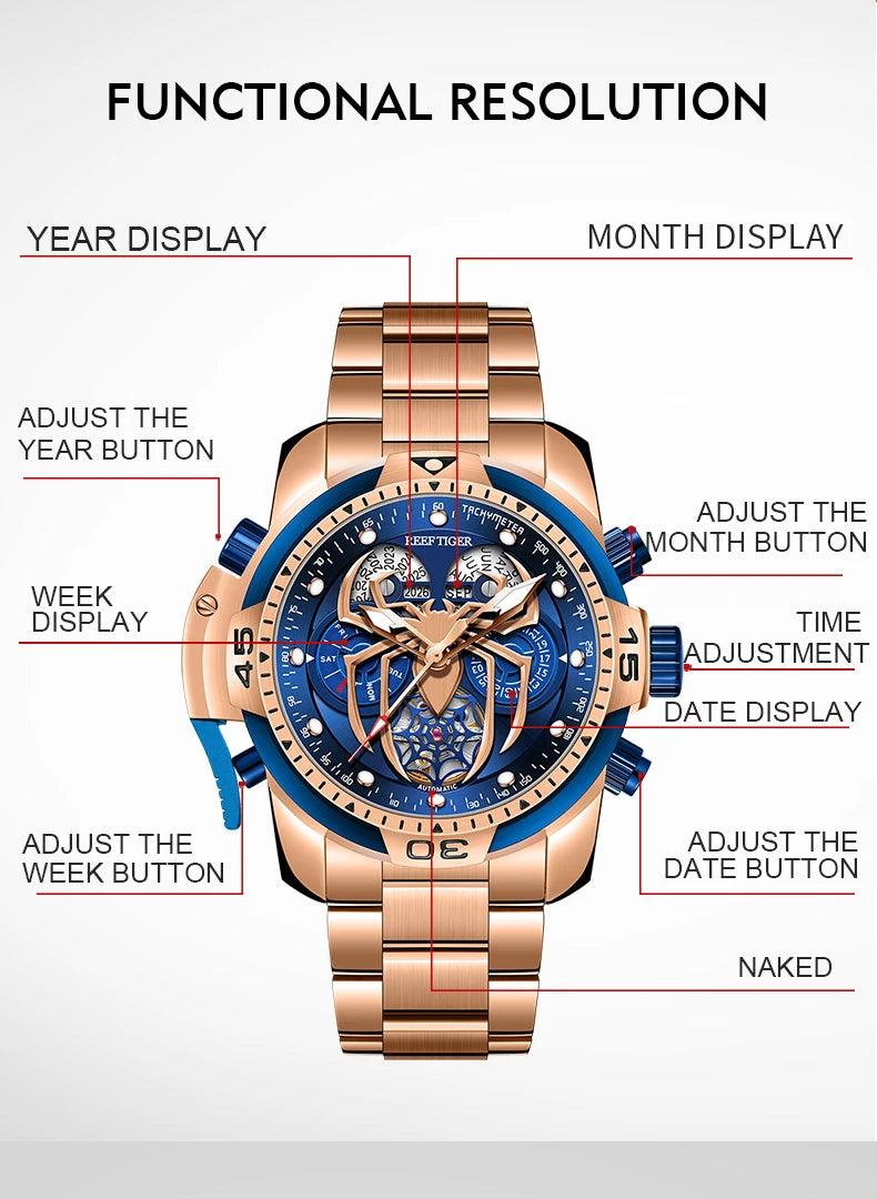REEF TIGER design sport automatic watch spider dial - ARI