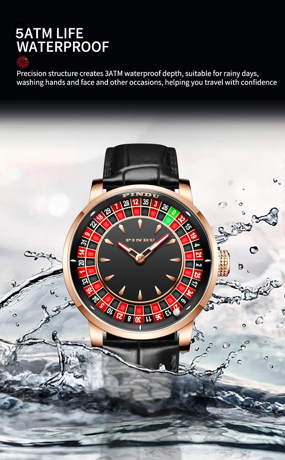 PINDU Design NH35A Movement Watch Rotating Dial Las Vegas Automatic Watch Men Diamond - ARI