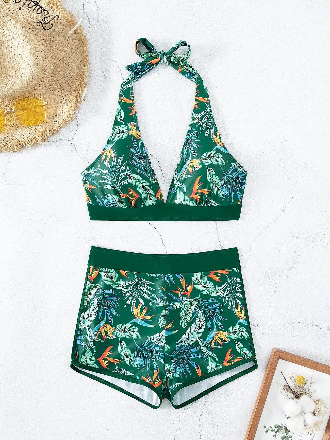 Bikini set short swimsuit women high waist swimwear printed beachwear - ARI