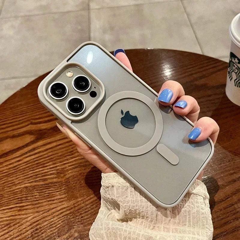 Luxury safe transparent case for iphone - Wireless charge magnetic bumper cover - ARI
