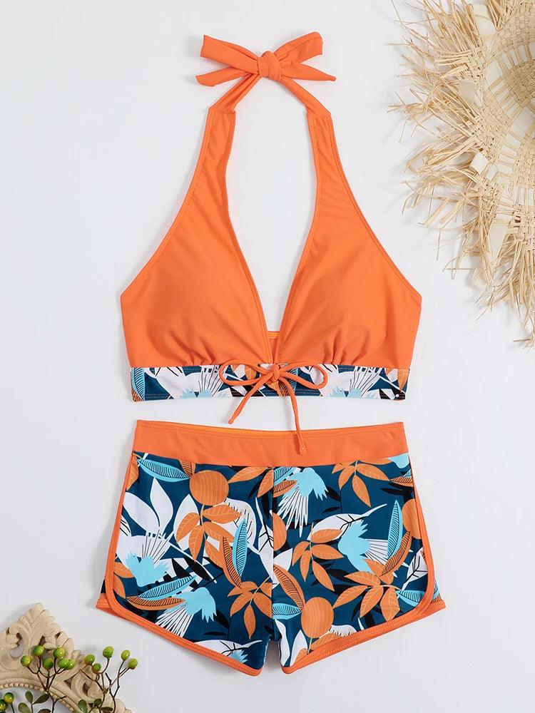 Bikini set short swimsuit women high waist swimwear printed beachwear - ARI