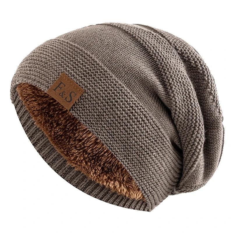 New Unisex Slouchy Hats Fur Lined Warm Beanie Cap Casual - ARI