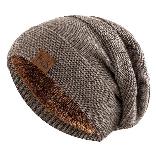 New Unisex Slouchy Hats Fur Lined Warm Beanie Cap Casual - ARI