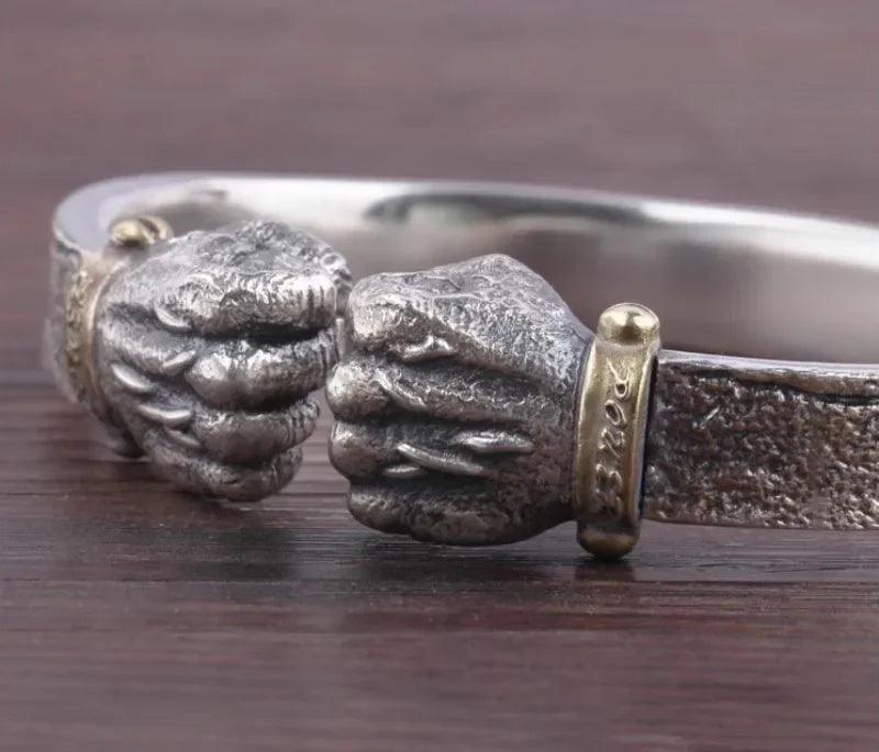 Masculine Fist Shaped Bracelet for Mens Vintage Solid 925 Silver Bangles Classic Jewelry - ARI