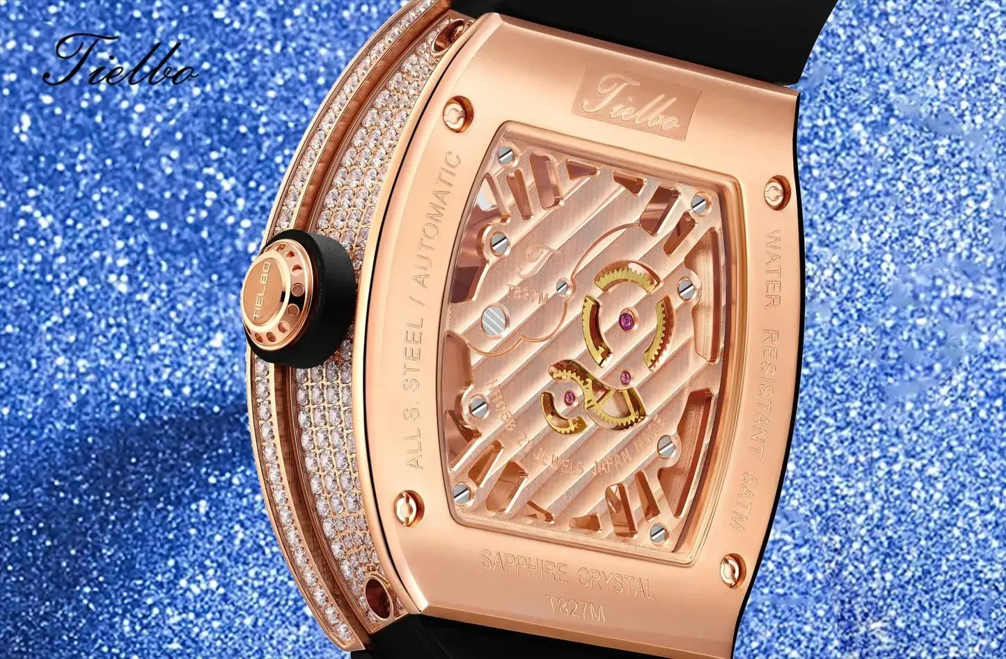 TIELBO sapphire luminous hands, crystal hollow design mechanical watch