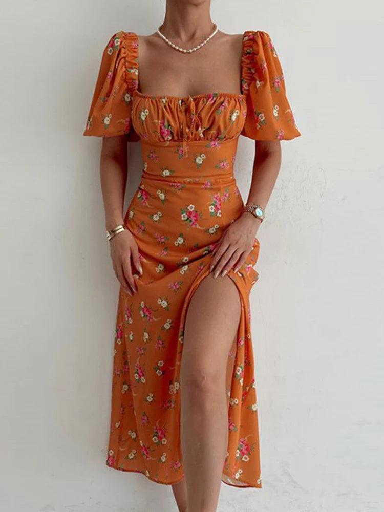 Floral short sleeve party dress chic off-shoulder backless - ARI