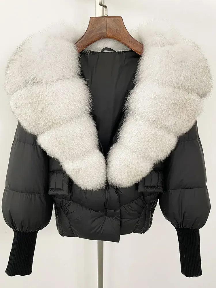 Winter girls jacket with real raccoon fox fur collar loose fit coat - ARI