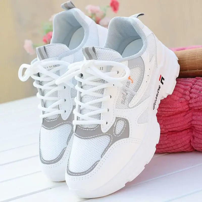 Women Running Shoes Fashion Breathable Walking Mesh Lace Up Platform Shoes Sneakers Women Tenis Feminino White Vulcanized Shoes - ARI