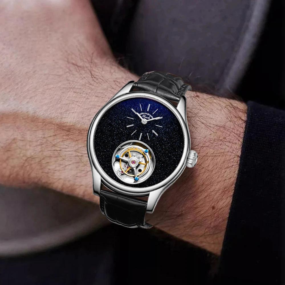 ARI ORBIS tourbillon movement watch mechanical business watches starry sky sapphire mirror skeleton - ARI