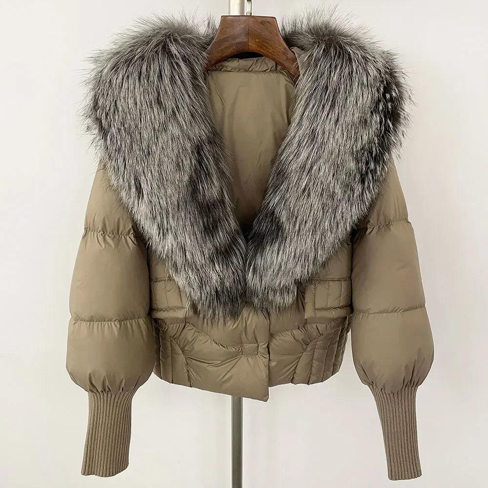 Winter girls jacket with real raccoon fox fur collar loose fit coat - ARI
