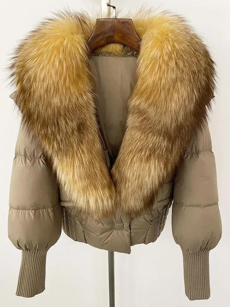 Winter girls jacket with real raccoon fox fur collar loose fit coat - ARI