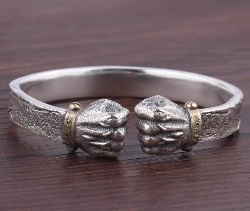 Masculine Fist Shaped Bracelet for Mens Vintage Solid 925 Silver Bangles Classic Jewelry - ARI