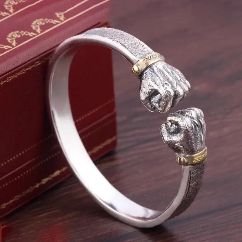 Masculine Fist Shaped Bracelet for Mens Vintage Solid 925 Silver Bangles Classic Jewelry - ARI