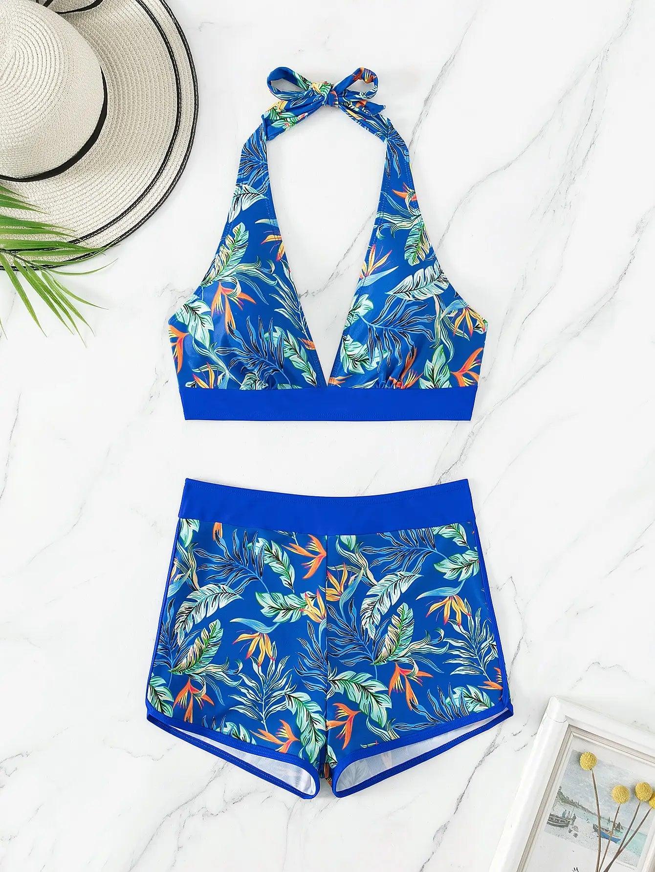 Bikini set short swimsuit women high waist swimwear printed beachwear - ARI