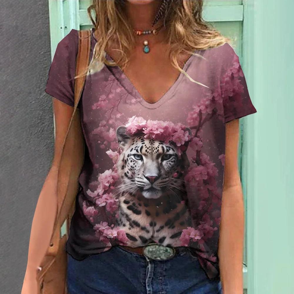 Women t-shirt with animal print streetwear - ARI