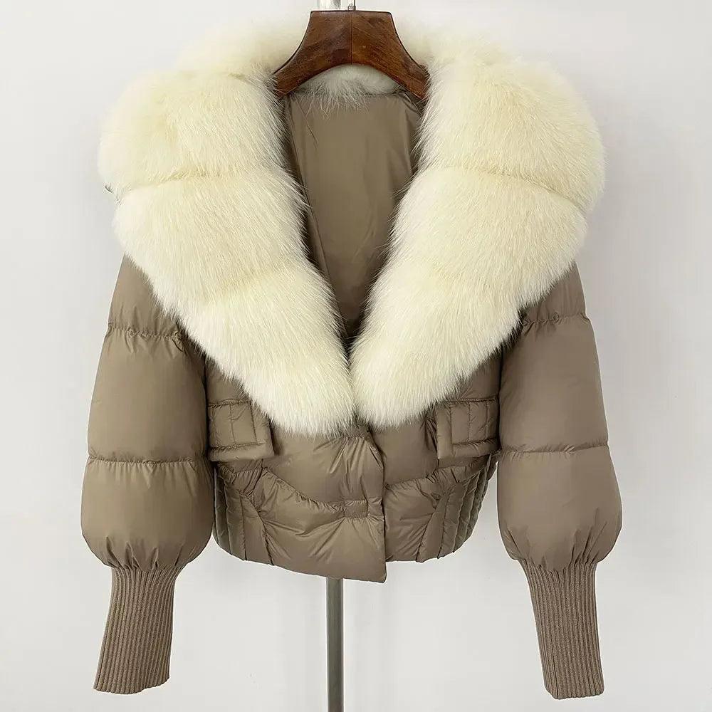 Winter girls jacket with real raccoon fox fur collar loose fit coat - ARI
