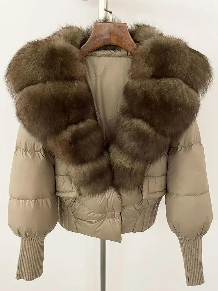 Winter girls jacket with real raccoon fox fur collar loose fit coat - ARI