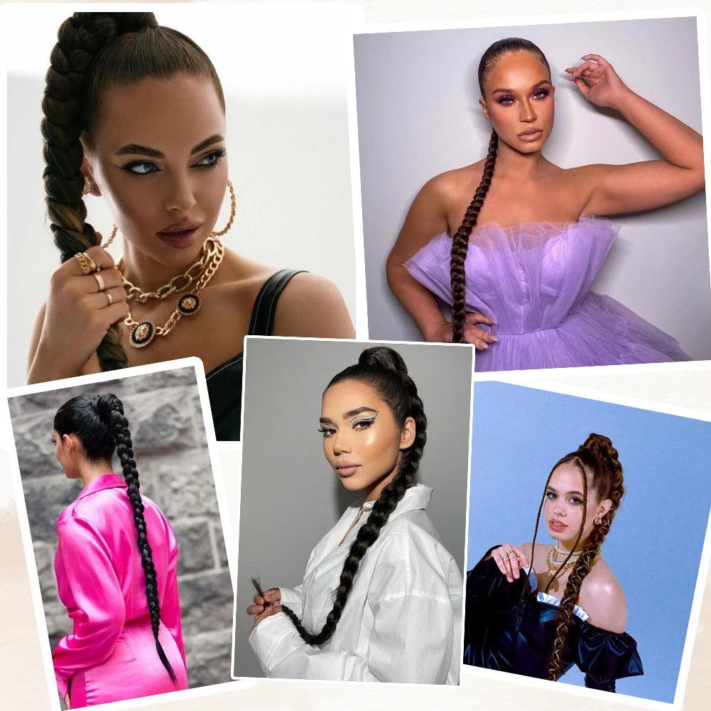 Long Braided Ponytail Extension with Elastic Tie Long Straight - ARI