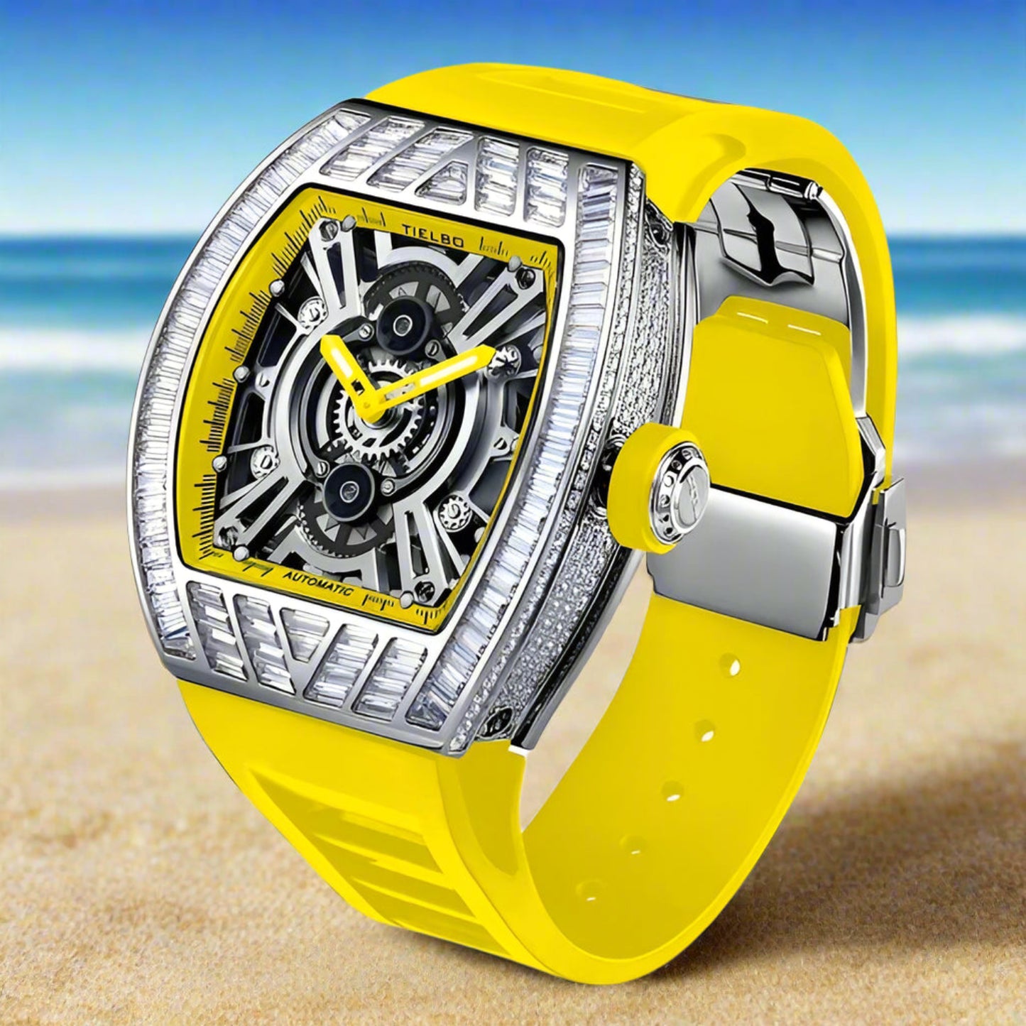 TIELBO sapphire luminous hands, crystal hollow design mechanical watch,a