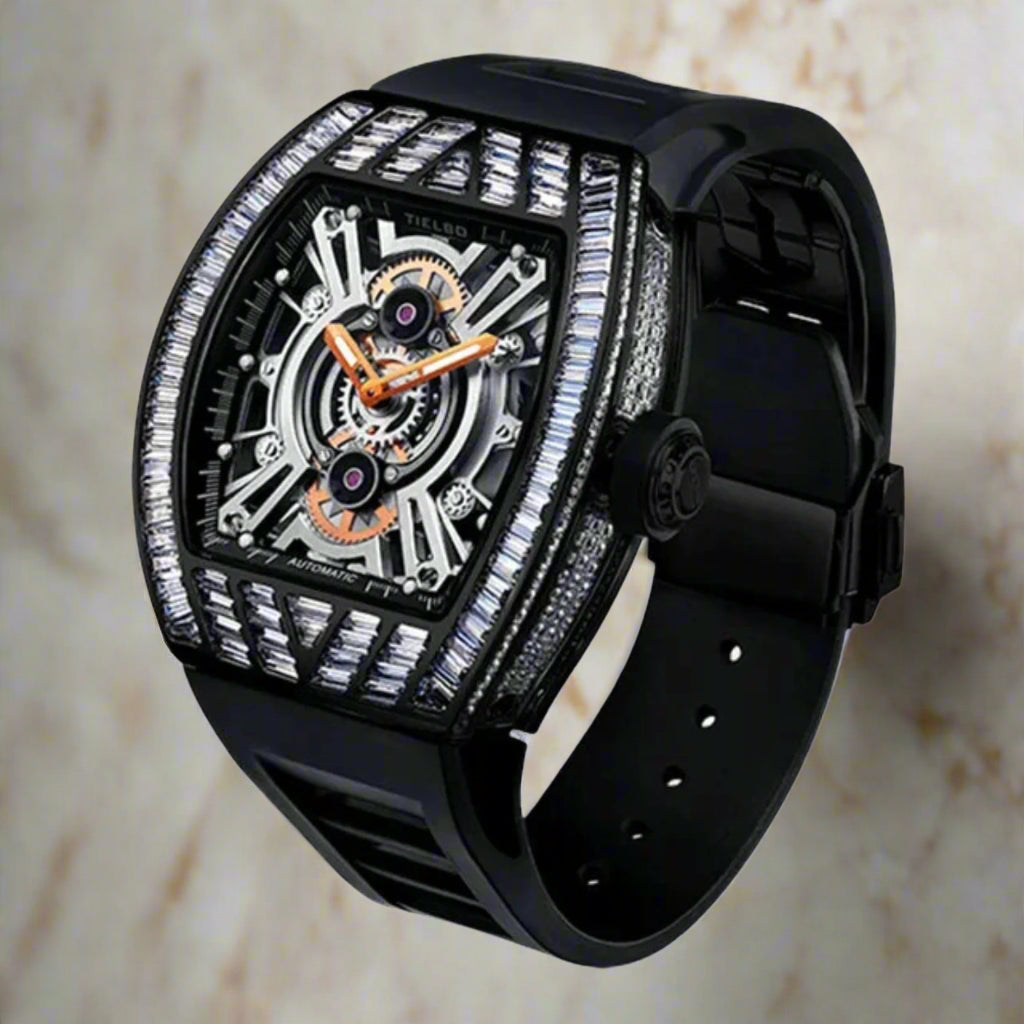 TIELBO sapphire luminous hands, crystal hollow design mechanical watch,gf