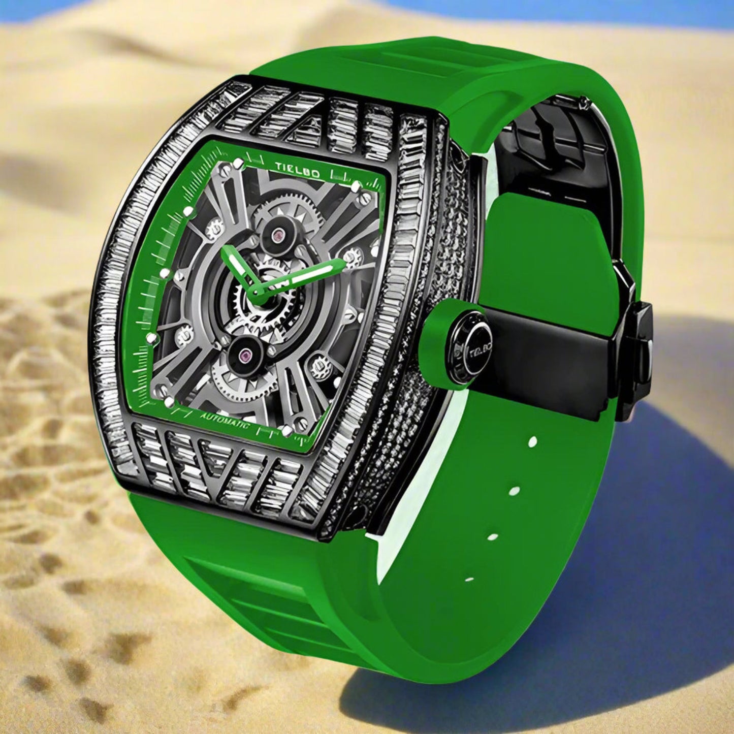 TIELBO sapphire luminous hands, crystal hollow design mechanical watch,i