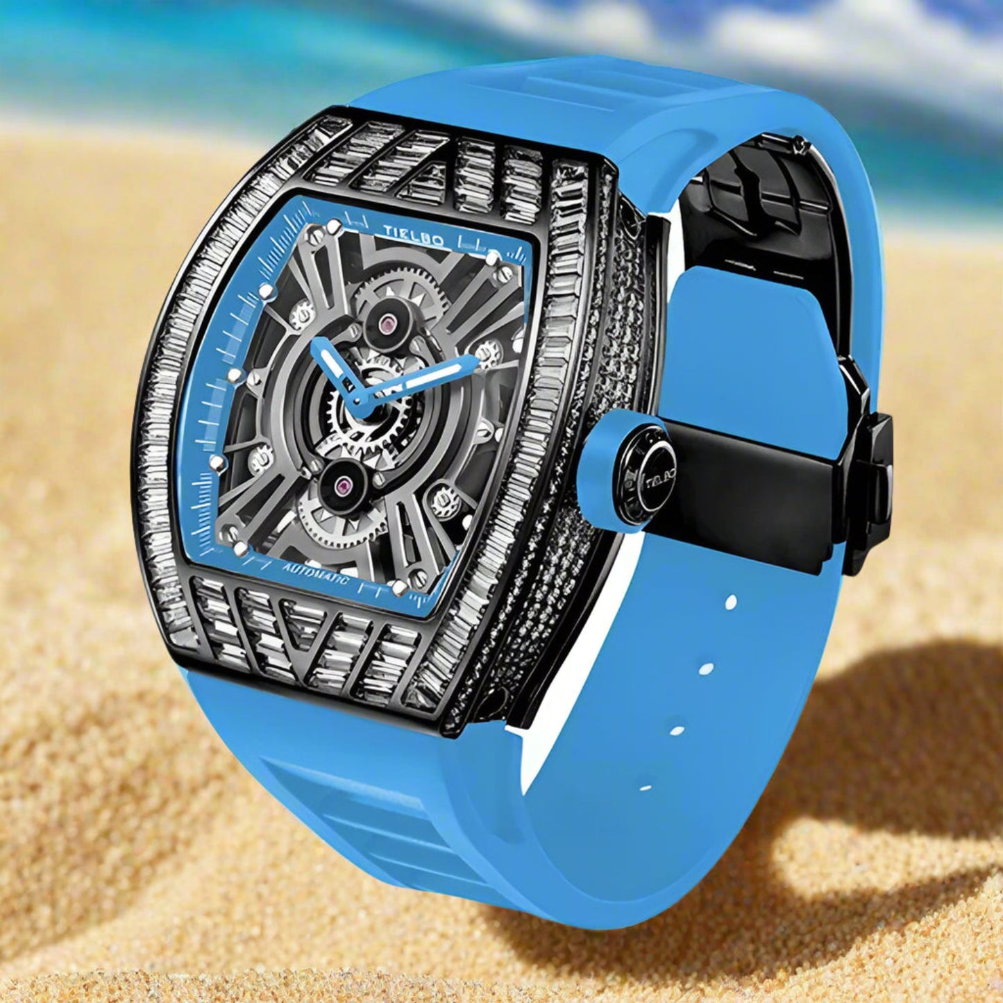 TIELBO sapphire luminous hands, crystal hollow design mechanical watch,o