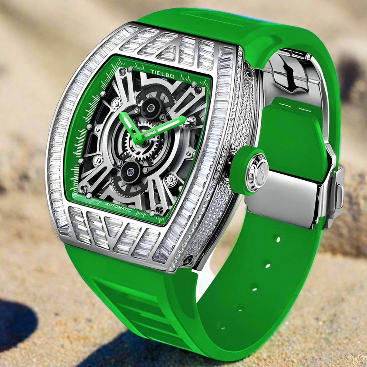 TIELBO sapphire luminous hands, crystal hollow design mechanical watch,t