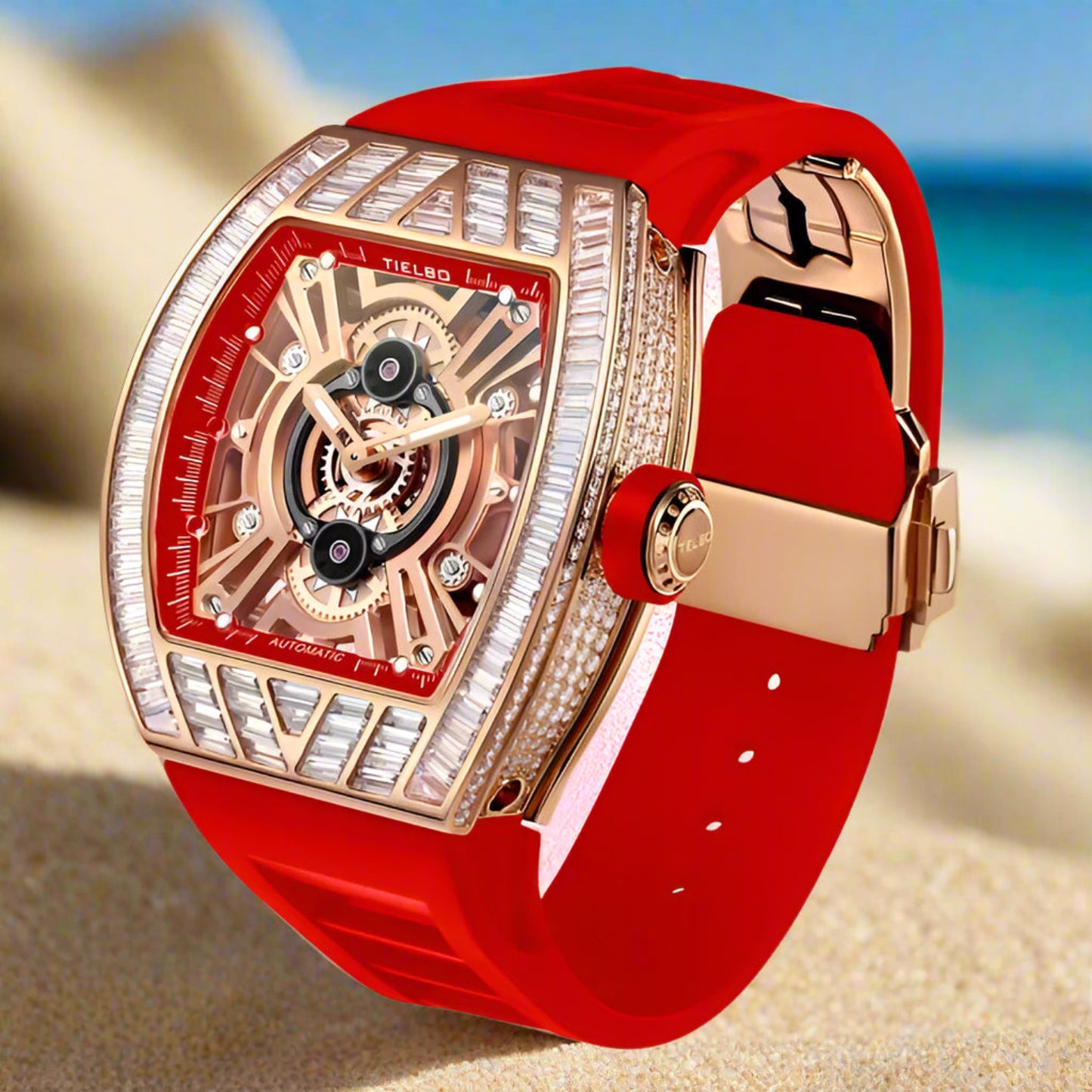TIELBO sapphire luminous hands, crystal hollow design mechanical watch,u