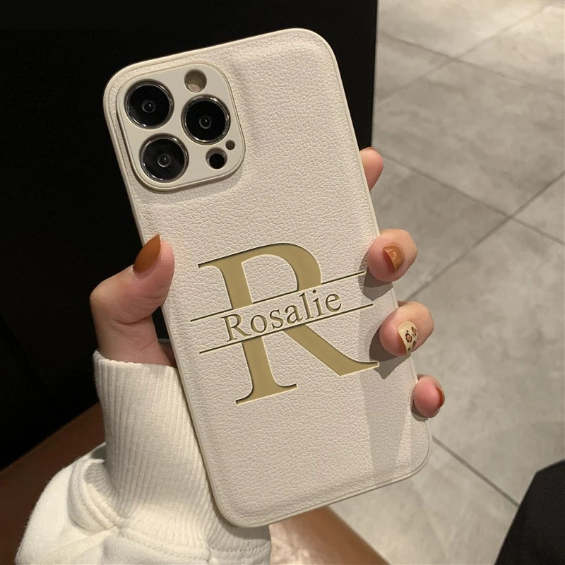 Your name letter case on iPhone case luxury leather cover,hg